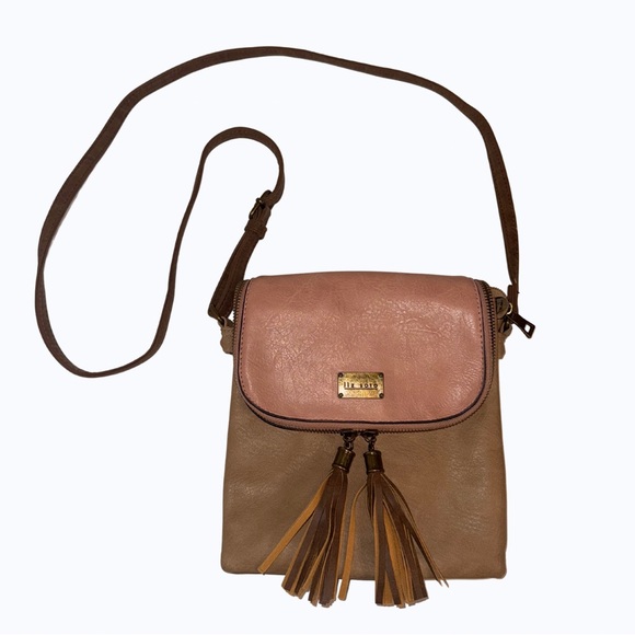 Liz Soto Chic Pink and Tan leather Crossbody Bag with Tassels - Picture 1 of 10